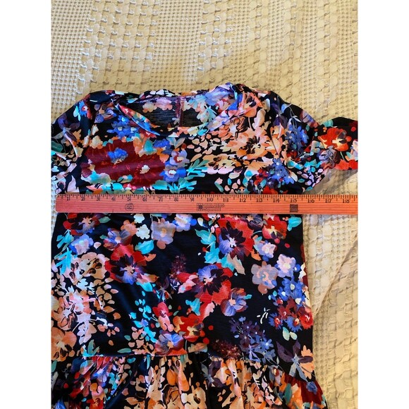 Floral Blouse Size Small to Medium Pinks Blues Rounded Neck Hi Low Hem Top CUTE! - Picture 7 of 9